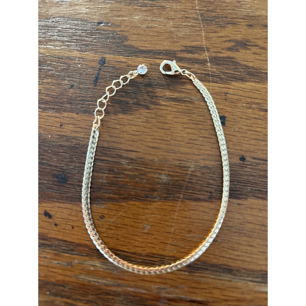 Vintage Gold Tone Flat Herringbone Snake Chain Bracelet 7" Liquid Gold Style